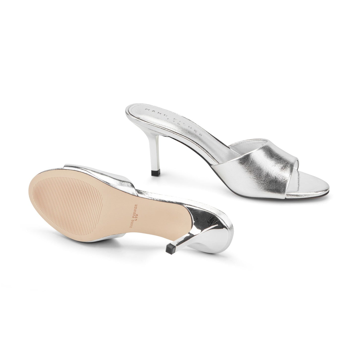 Marc Fisher Finny Leather Mule Sandal - Silver Leather