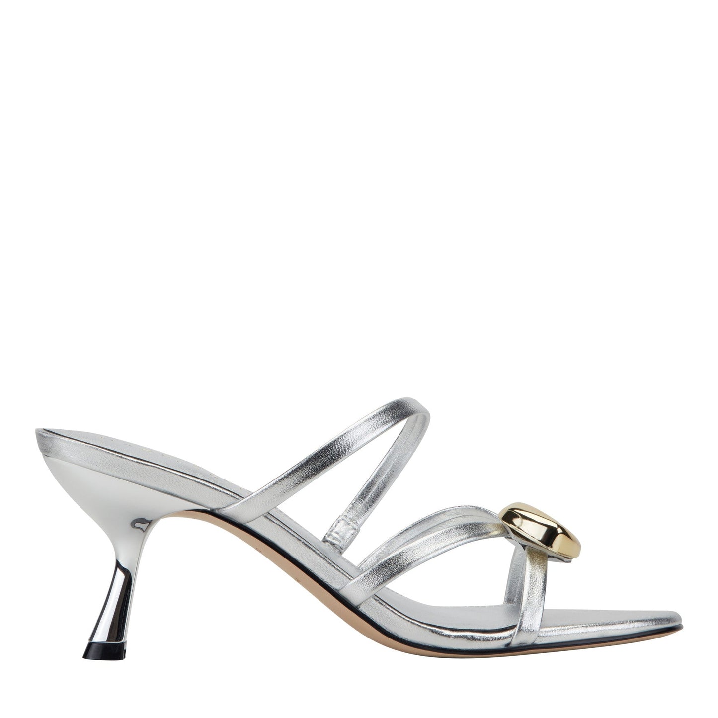 Marc Fisher Natesa Leather Embellished Sandal - Silver Leather