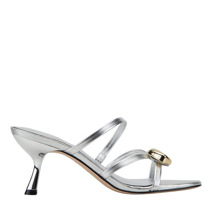 Marc Fisher Natesa Leather Embellished Sandal - Silver Leather