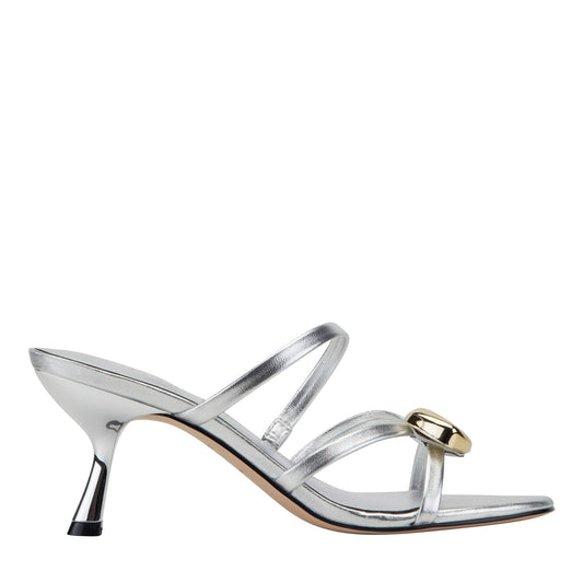 Marc Fisher Natesa Leather Embellished Sandal - Silver Leather