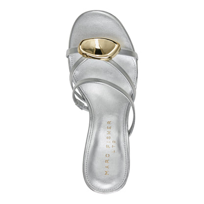 Marc Fisher Natesa Leather Embellished Sandal - Silver Leather