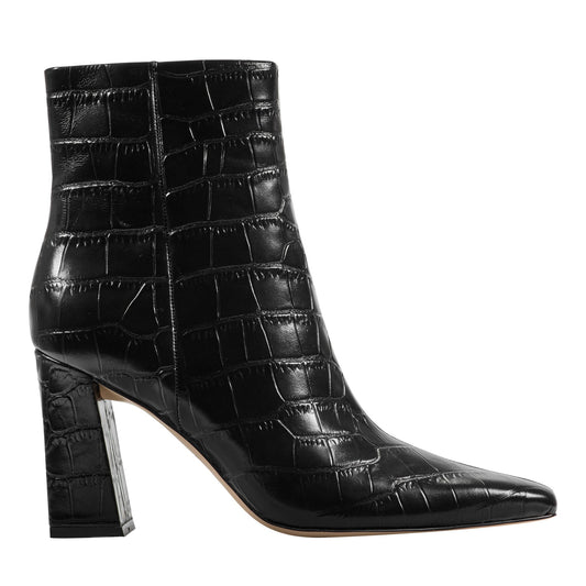 Marc Fisher Novella Block Heel Leather Ankle Bootie - Embossed Black Croco Leather