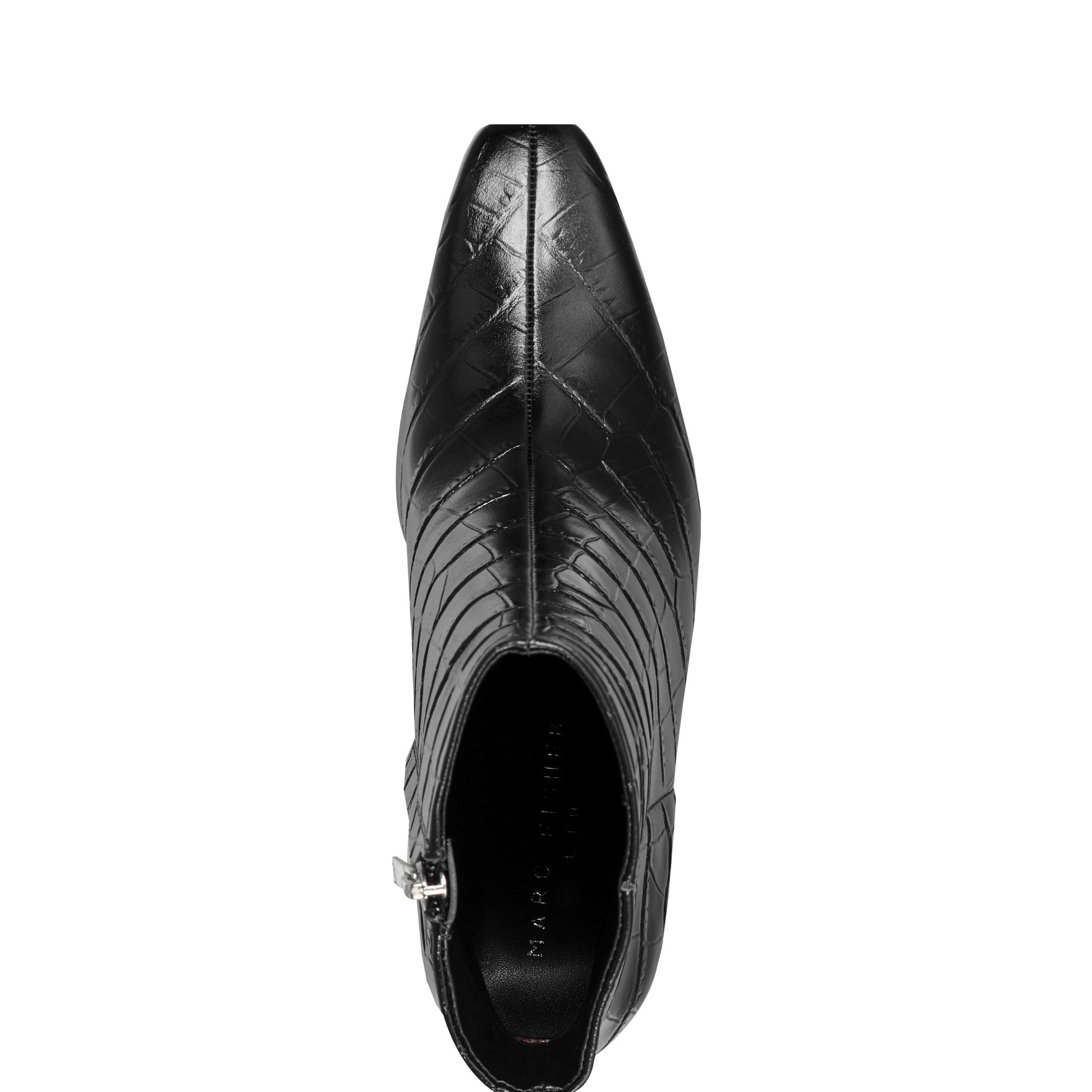 Marc Fisher Novella Block Heel Leather Ankle Bootie - Embossed Black Croco Leather