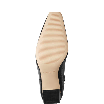 Marc Fisher Novella Block Heel Leather Ankle Bootie - Embossed Black Croco Leather