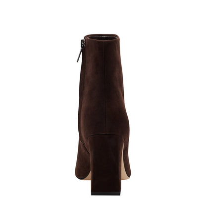 Marc Fisher Novella Block Heel Leather Ankle Bootie - Dark Brown Suede