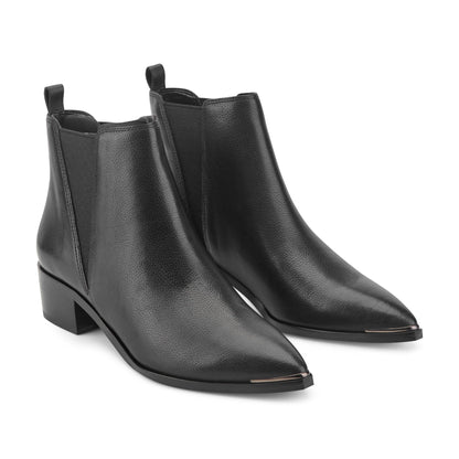 Marc Fisher Yale Pointy Toe Chelsea Leather Bootie - Black Leather