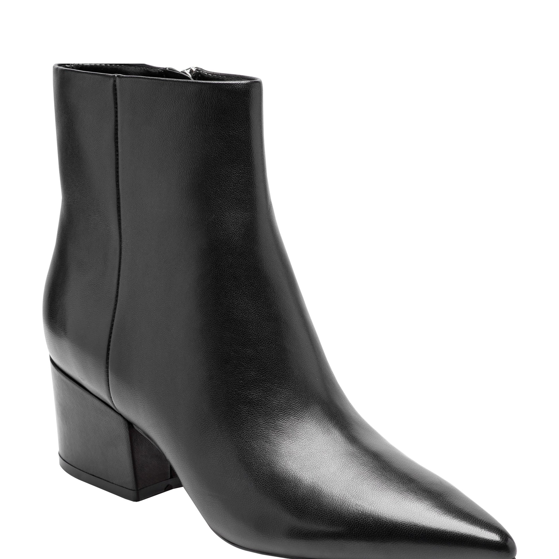 Marc Fisher Alfie Block Heel Leather Ankle Bootie - Black Leather