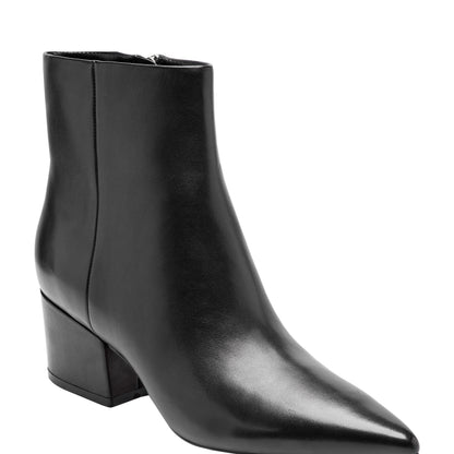 Marc Fisher Alfie Block Heel Leather Ankle Bootie - Black Leather