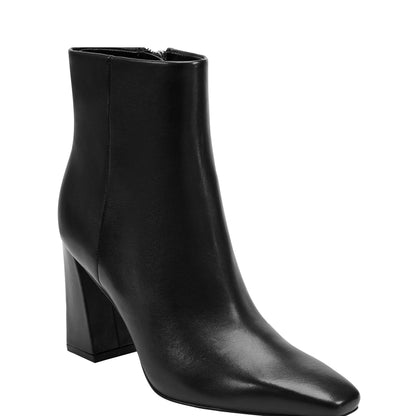 Marc Fisher Novella Block Heel Leather Ankle Bootie - Black Leather