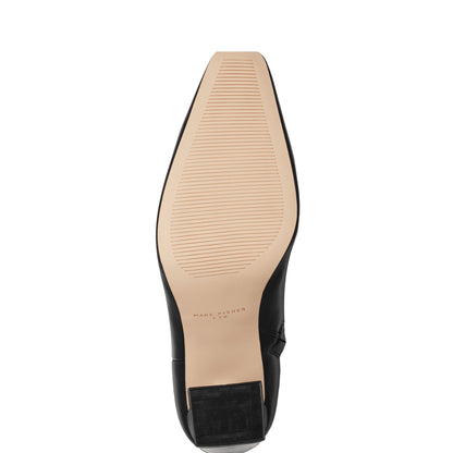 Marc Fisher Novella Block Heel Leather Ankle Bootie - Black Leather