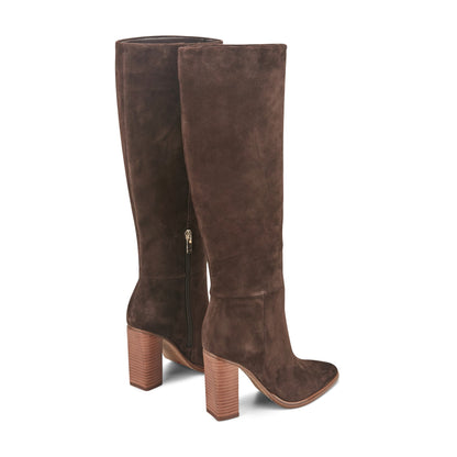 Marc Fisher Lannie Dress Leather Boot - Dark Brown Suede