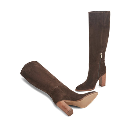 Marc Fisher Lannie Dress Leather Boot - Dark Brown Suede
