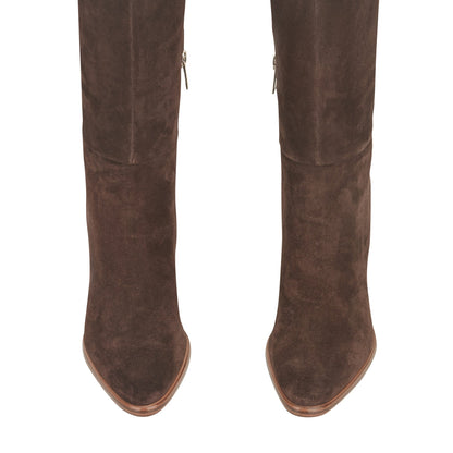 Marc Fisher Lannie Dress Leather Boot - Dark Brown Suede