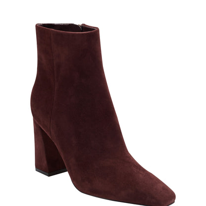 Marc Fisher Novella Block Heel Leather Ankle Bootie - Dark Red Suede