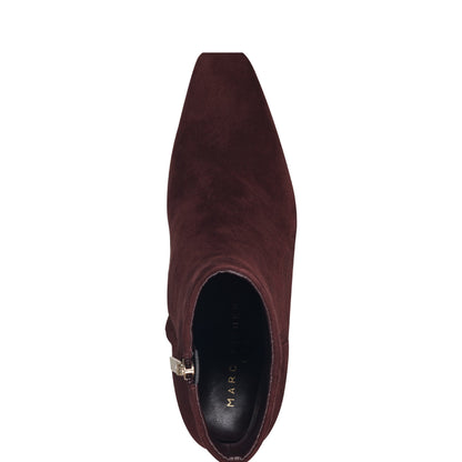 Marc Fisher Novella Block Heel Leather Ankle Bootie - Dark Red Suede