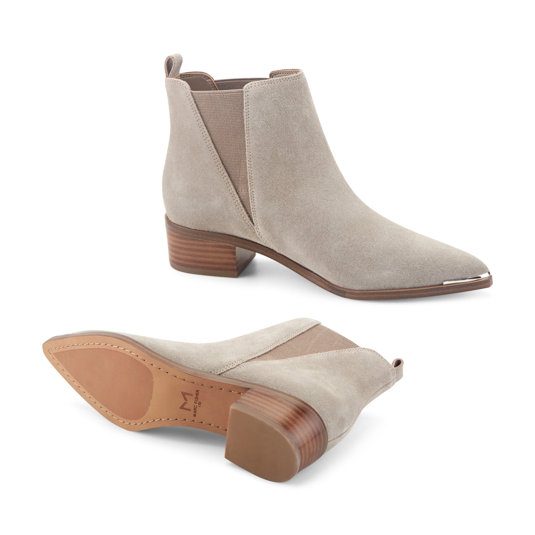 Marc Fisher Yale Pointy Toe Chelsea Leather Bootie - Taupe Suede