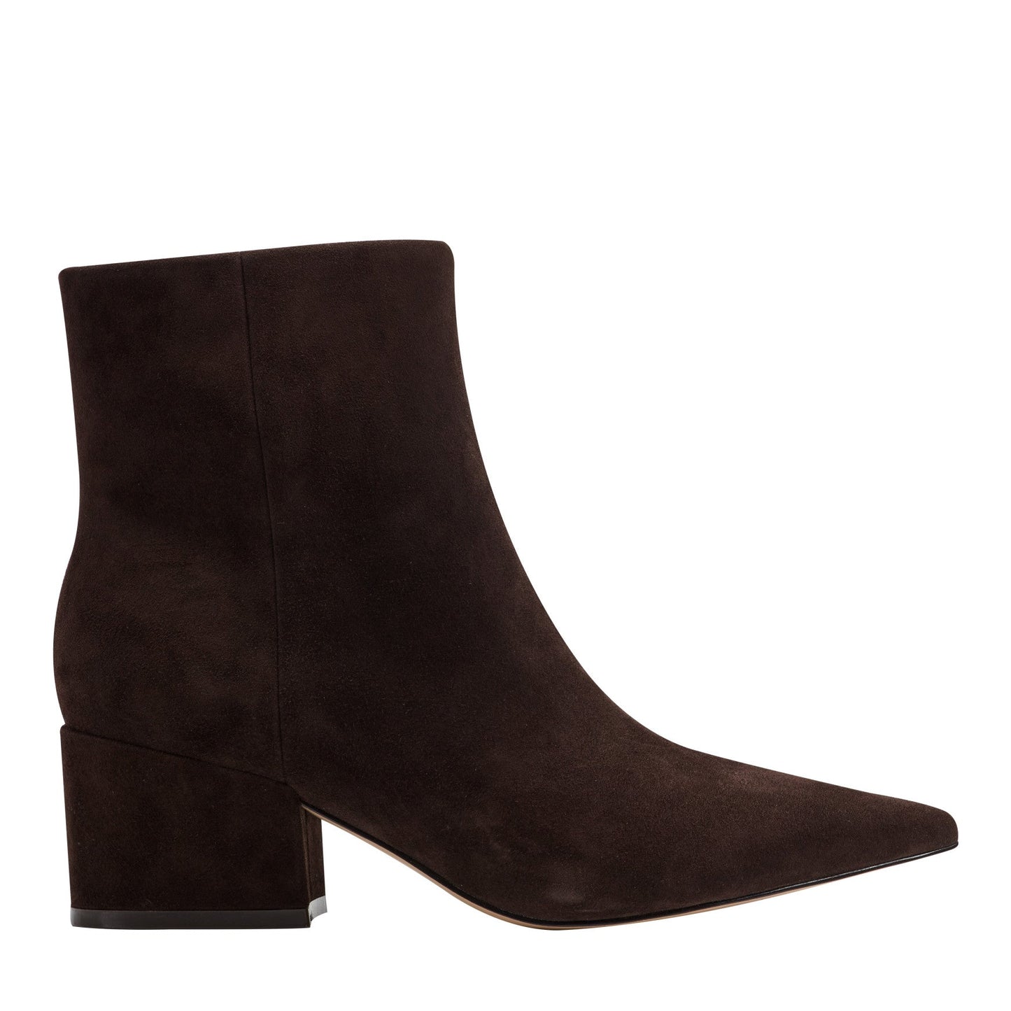 Marc Fisher Alfie Block Heel Leather Ankle Bootie - Dark Brown Suede