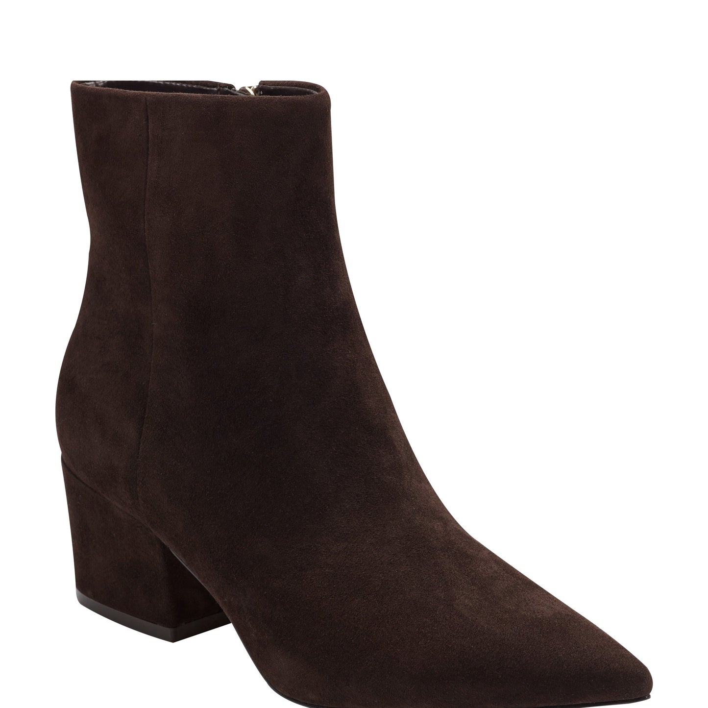 Marc Fisher Alfie Block Heel Leather Ankle Bootie - Dark Brown Suede