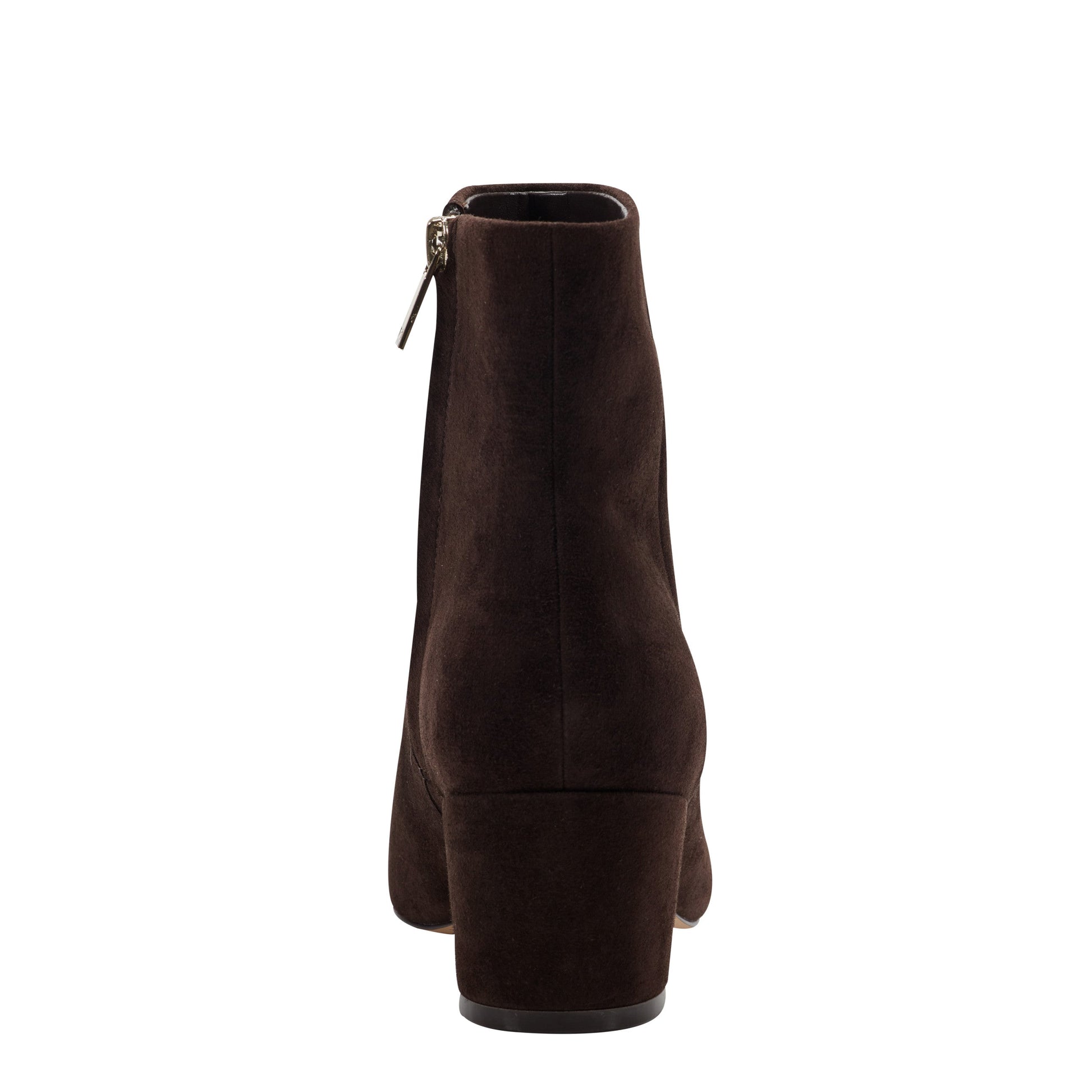 Marc Fisher Alfie Block Heel Leather Ankle Bootie - Dark Brown Suede