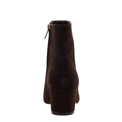 Marc Fisher Alfie Block Heel Leather Ankle Bootie - Dark Brown Suede