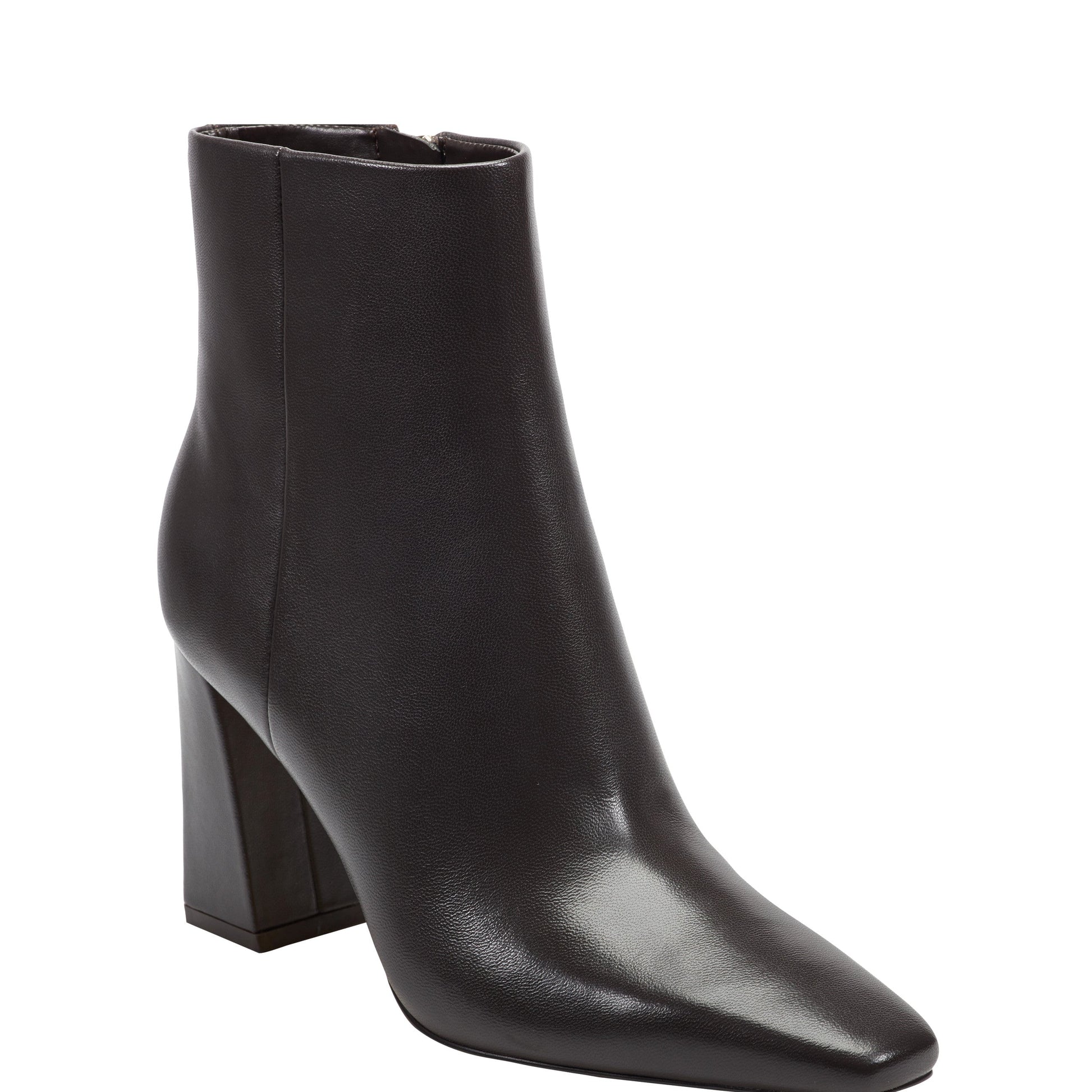 Marc Fisher Novella Block Heel Leather Ankle Bootie - Dark Brown Leather