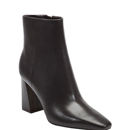Marc Fisher Novella Block Heel Leather Ankle Bootie - Dark Brown Leather