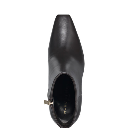 Marc Fisher Novella Block Heel Leather Ankle Bootie - Dark Brown Leather