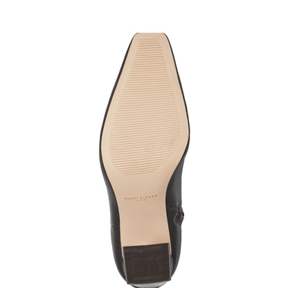 Marc Fisher Novella Block Heel Leather Ankle Bootie - Dark Brown Leather