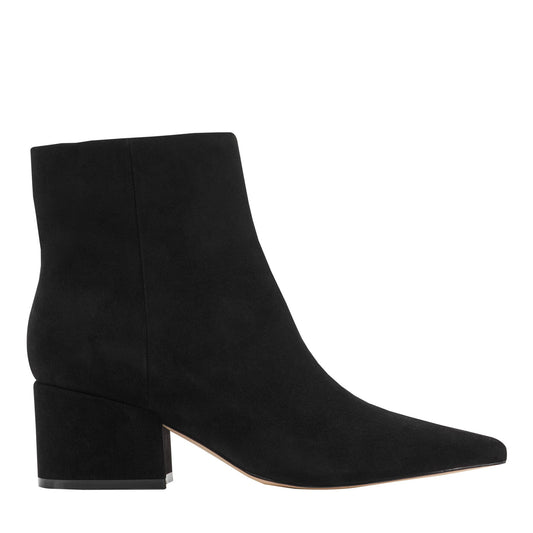 Marc Fisher Alfie Block Heel Leather Ankle Bootie - Black Suede