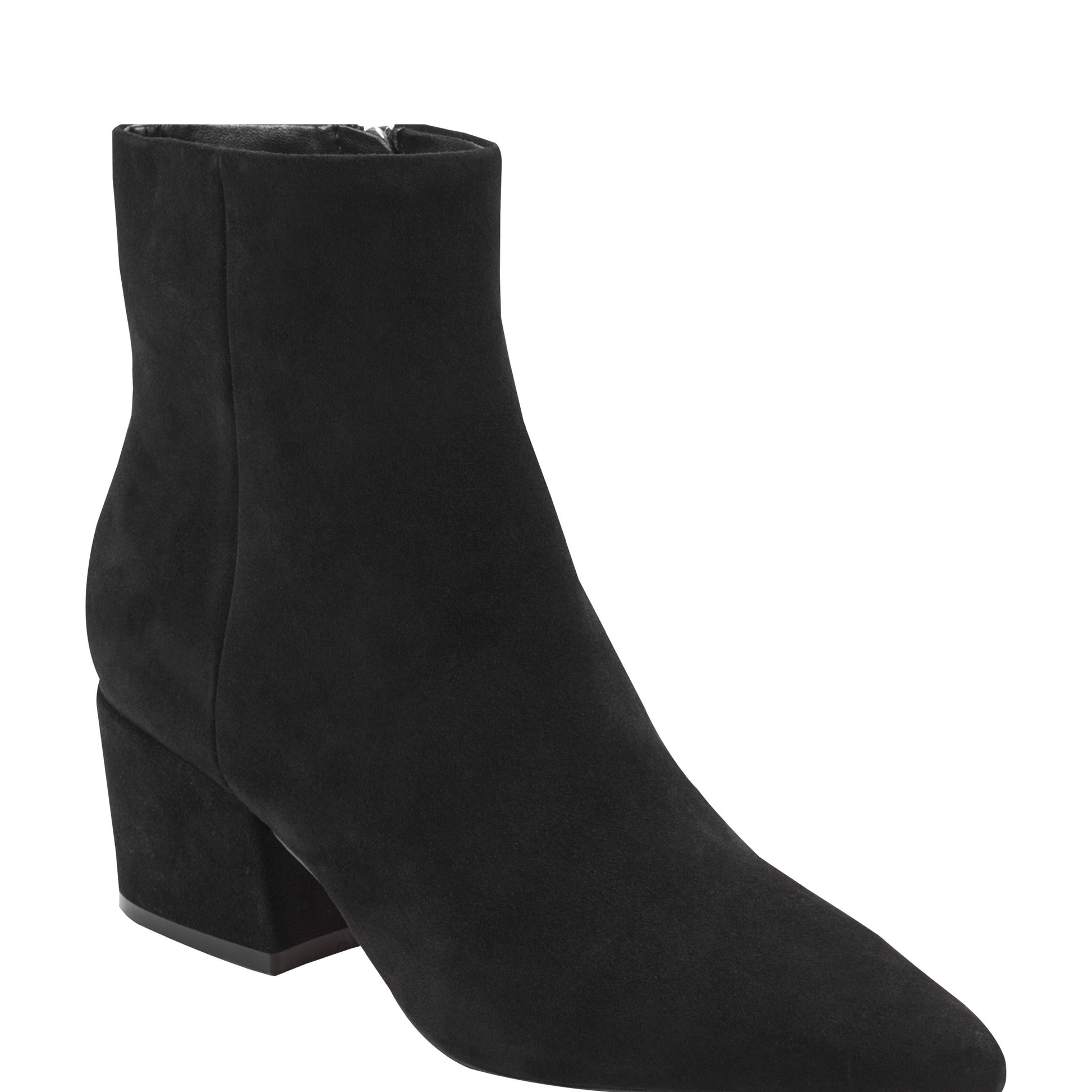Marc Fisher Alfie Block Heel Leather Ankle Bootie - Black Suede