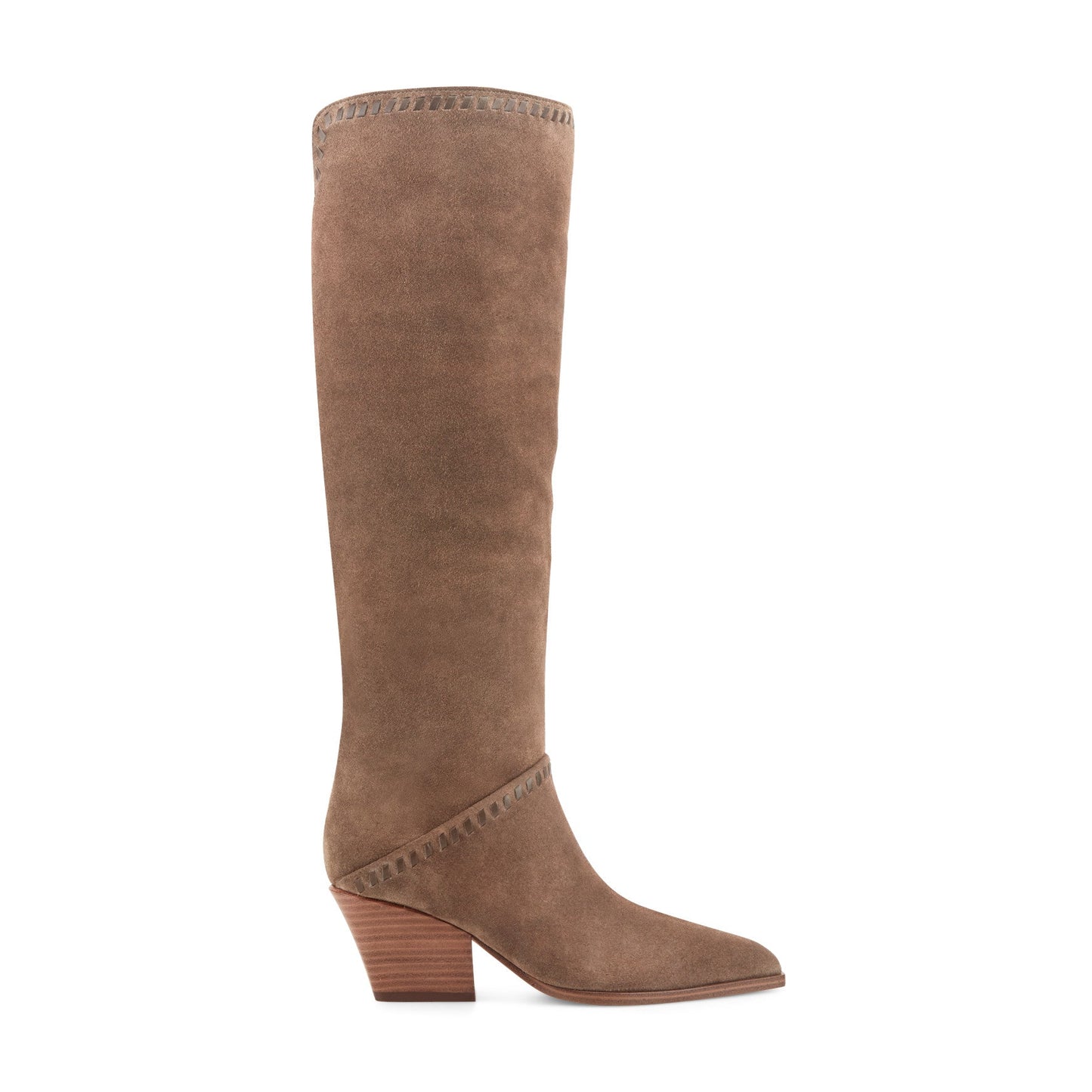 Marc Fisher Tayla Block Heel Leather Boot - Light Brown Suede