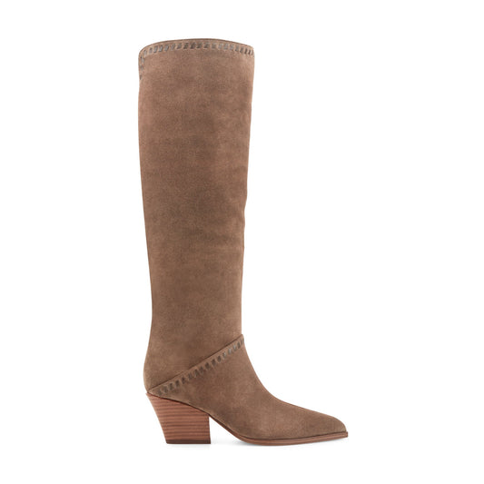 Marc Fisher Tayla Block Heel Leather Boot - Light Brown Suede