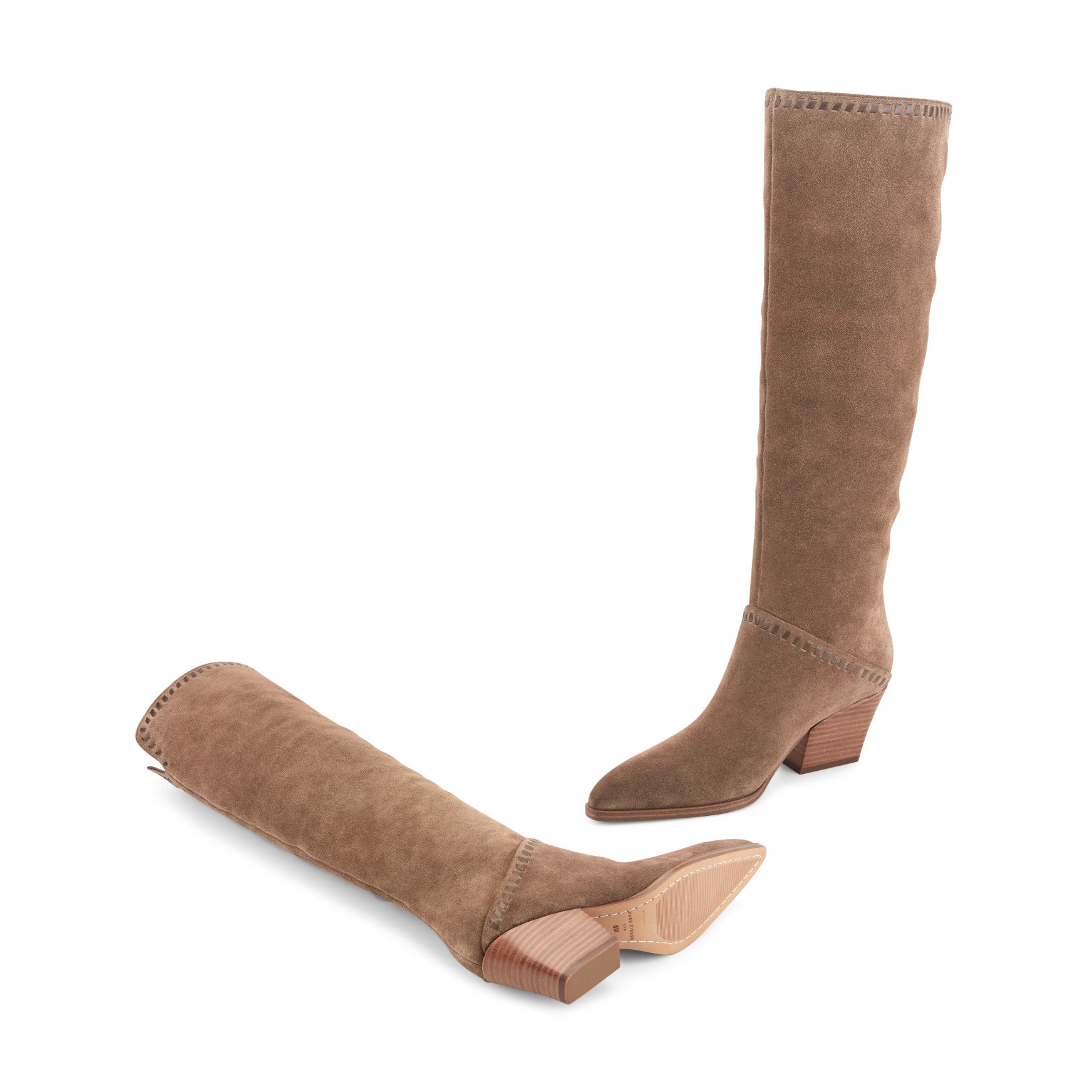 Marc Fisher Tayla Block Heel Leather Boot - Light Brown Suede