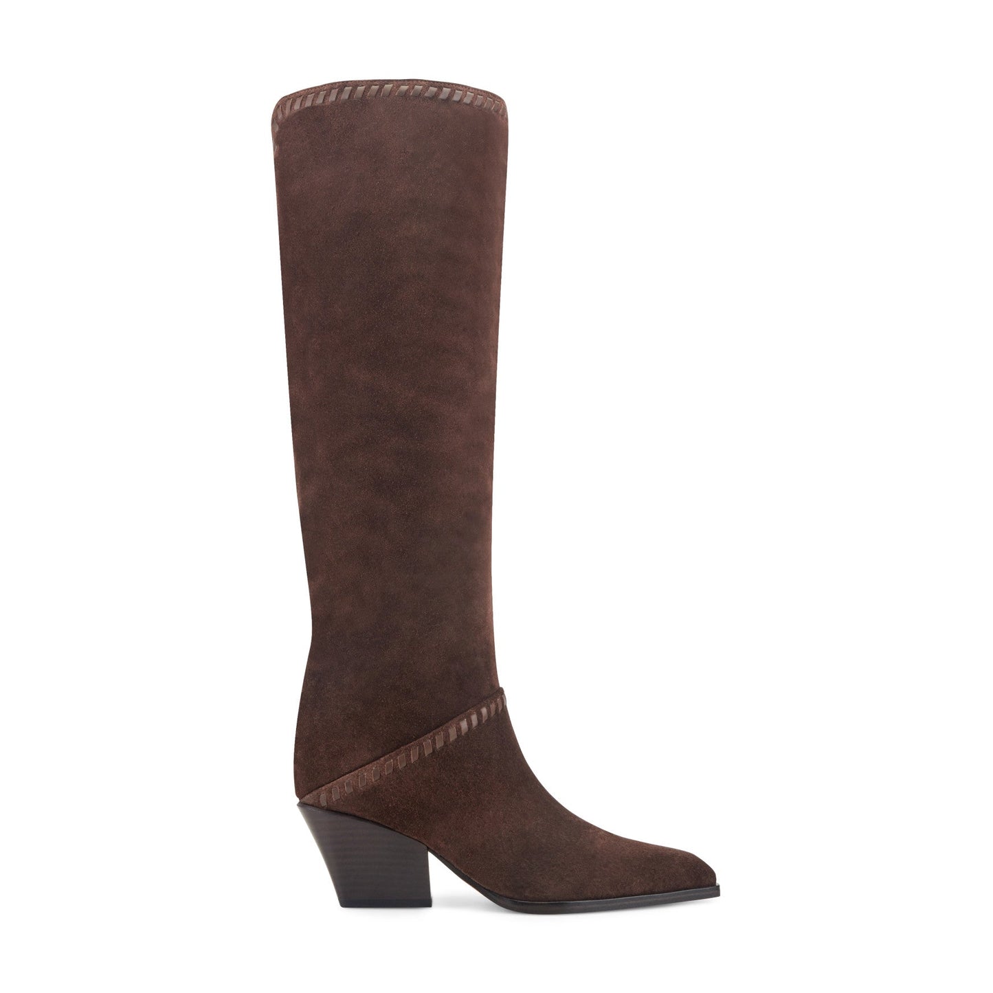 Marc Fisher Tayla Block Heel Leather Boot - Dark Brown Suede