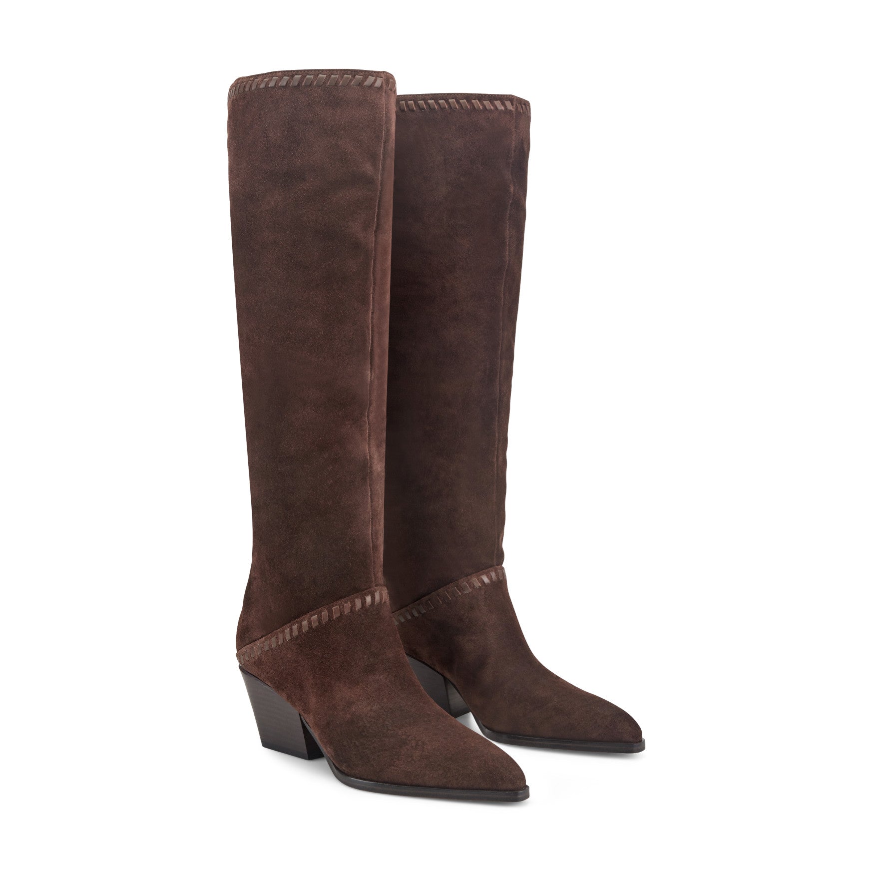 Marc Fisher Tayla Block Heel Leather Boot - Dark Brown Suede