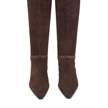 Marc Fisher Tayla Block Heel Leather Boot - Dark Brown Suede