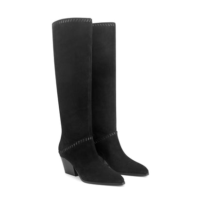 Marc Fisher Tayla Block Heel Leather Boot - Black Suede