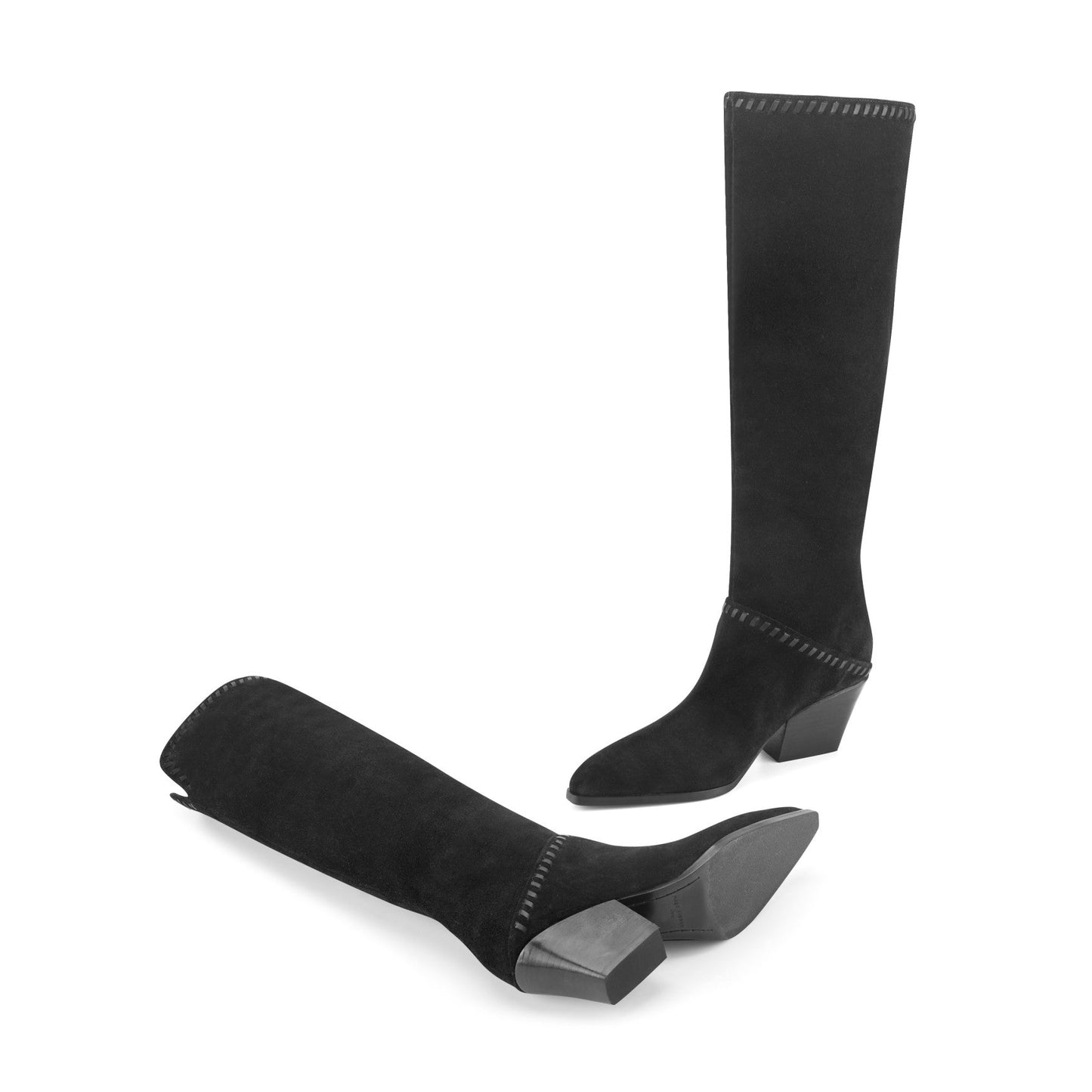 Marc Fisher Tayla Block Heel Leather Boot - Black Suede