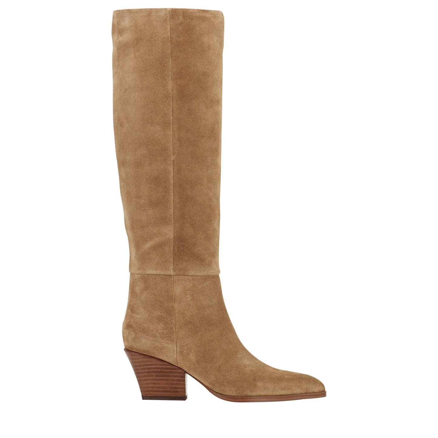 Marc Fisher Tarrie Block Heel Leather Boot - Natural Suede