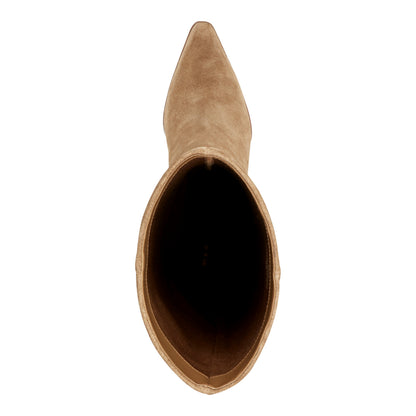 Marc Fisher Tarrie Block Heel Leather Boot - Natural Suede