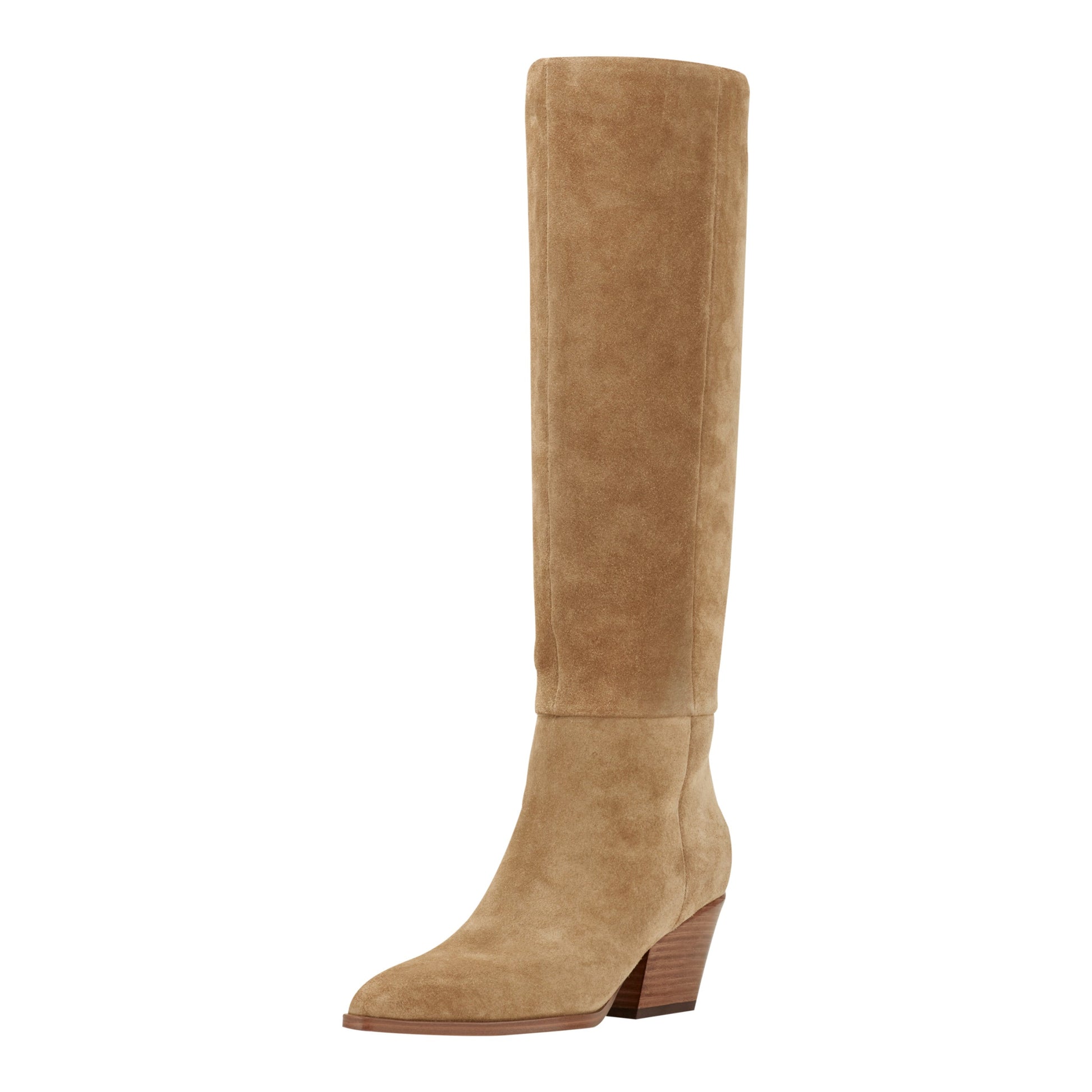 Marc Fisher Tarrie Block Heel Leather Boot - Natural Suede