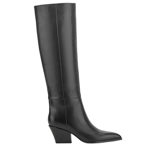 Marc Fisher Tarrie Block Heel Leather Boot - Black Leather