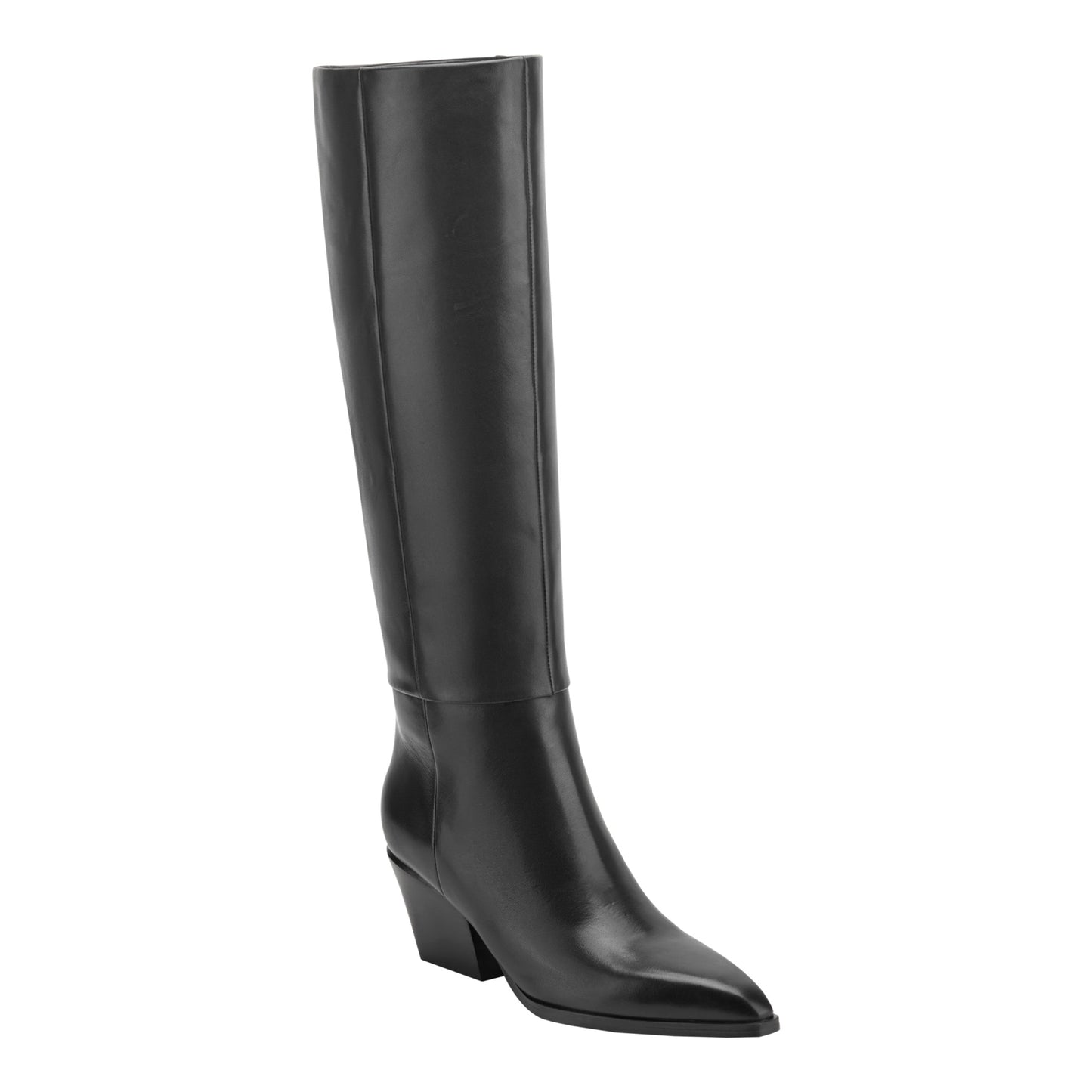 Marc Fisher Tarrie Block Heel Leather Boot - Black Leather