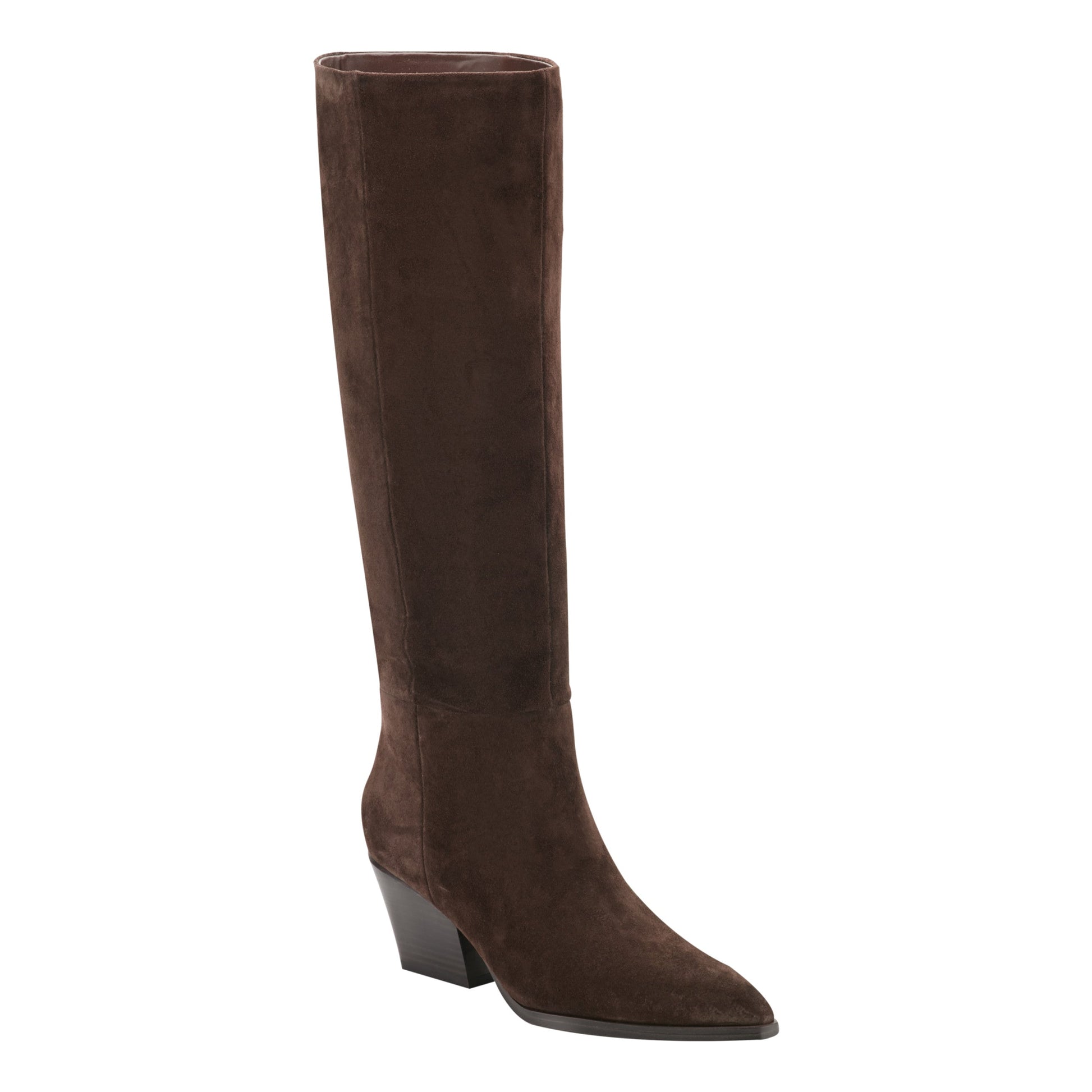 Marc Fisher Tarrie Block Heel Leather Boot - Dark Brown Suede