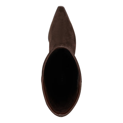 Marc Fisher Tarrie Block Heel Leather Boot - Dark Brown Suede