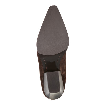 Marc Fisher Tarrie Block Heel Leather Boot - Dark Brown Suede