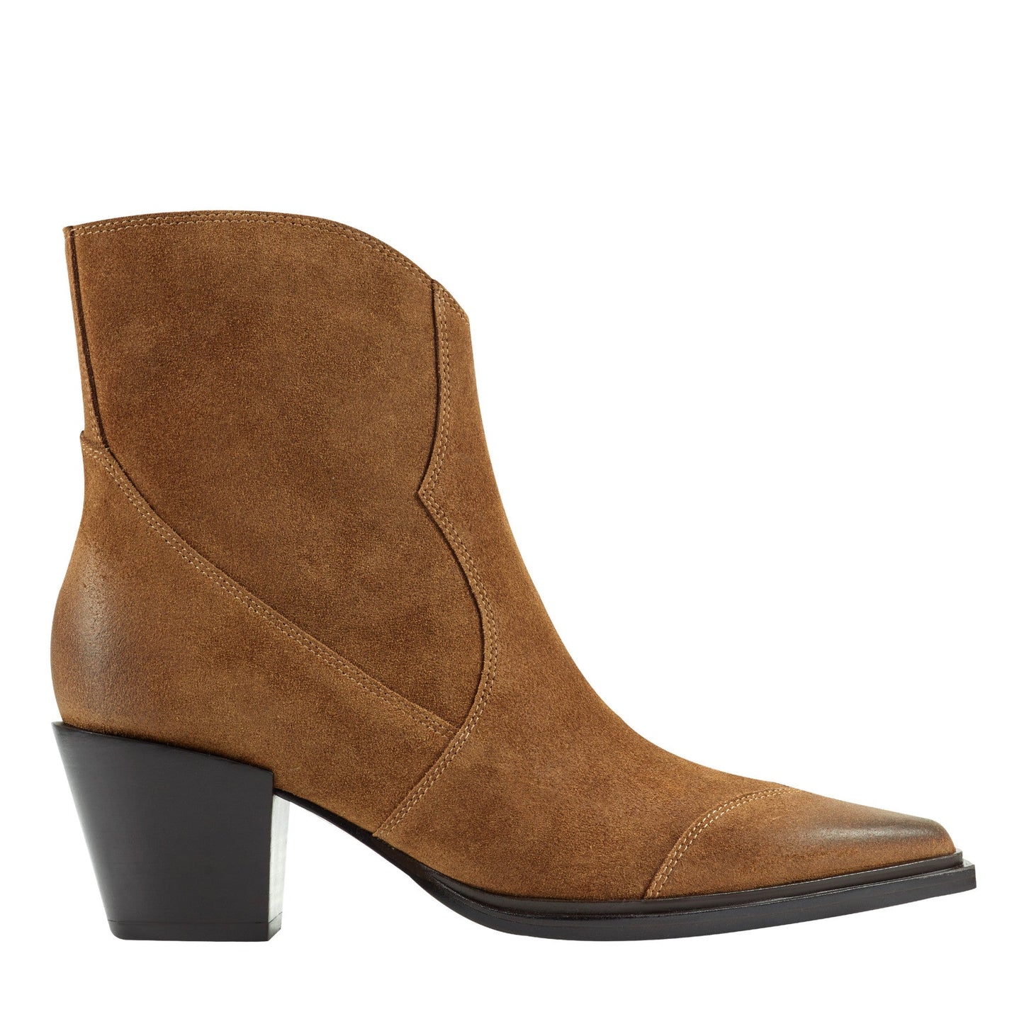 Marc Fisher Giulie Western Leather Ankle Bootie - Natural Suede