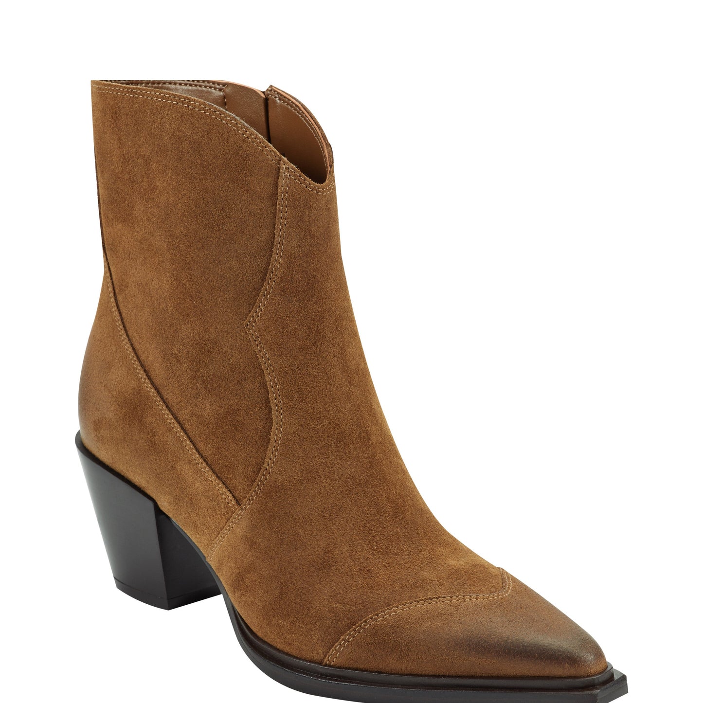 Marc Fisher Giulie Western Leather Ankle Bootie - Natural Suede