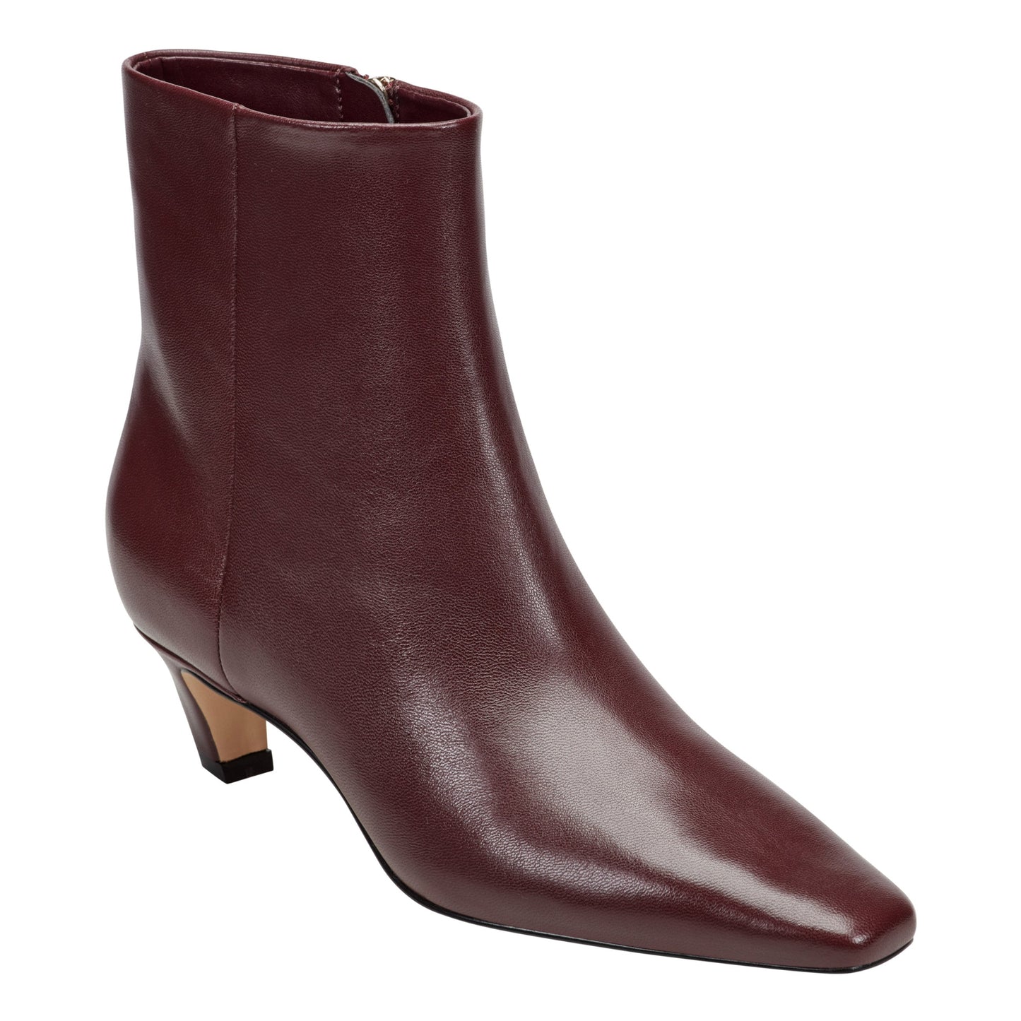 Marc Fisher Danai Kitten Heel Leather Ankle Bootie - Dark Red Leather