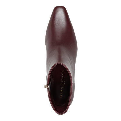 Marc Fisher Danai Kitten Heel Leather Ankle Bootie - Dark Red Leather